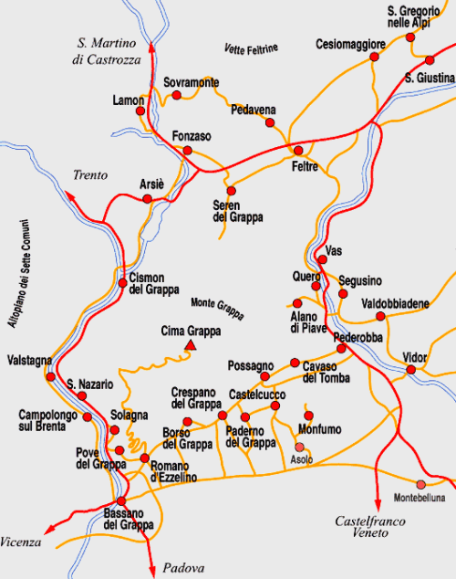mappa generale prealpi e colli trevigiani