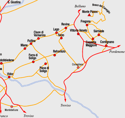 mappa generale prealpi e colli trevigiani