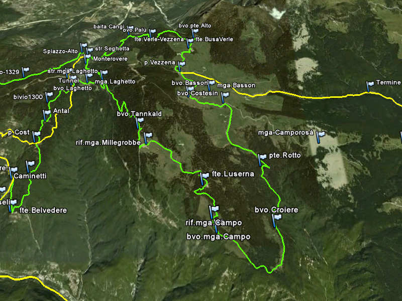 100 km dei Forti - mappa Vezzena, Luserna, Millegrobbe, Laghetto, Monterovere