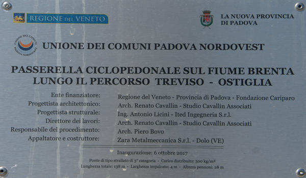 ponte ciclo-pedonale sul fiume Brenta lungo la Treviso-Ostiglia tra Pieve di Curtarolo e Campo San Martino (Padova)