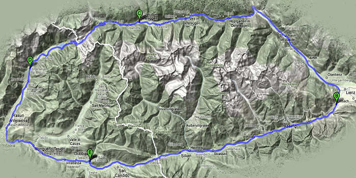 mappa percorso cicloturistico Lienz e passo Staller