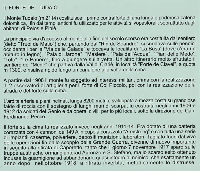 Forte di monte Tudaio a Vigo di Cadore, Dolomiti