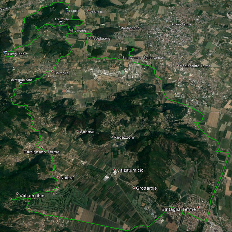 giro cicloturistico nel settore nord-est dei Colli Euganei, distretto termale