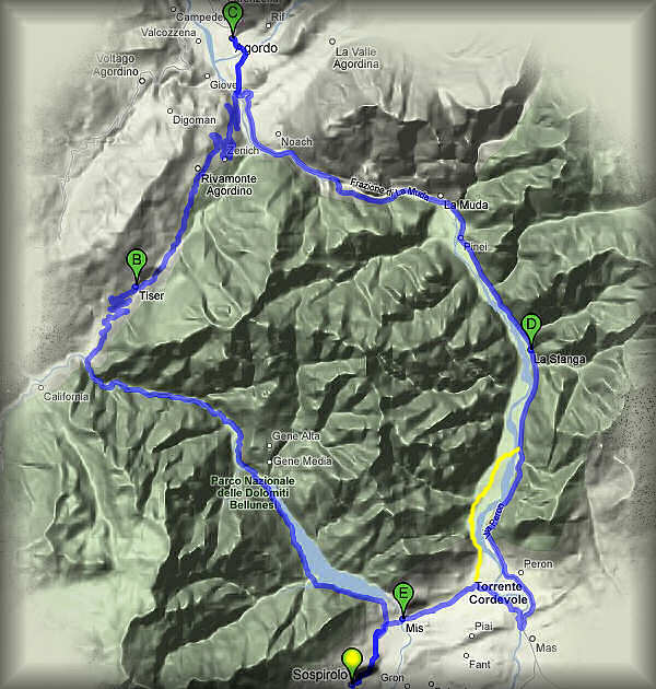 Sospirolo, Agordo e il giro del Lago del Mis