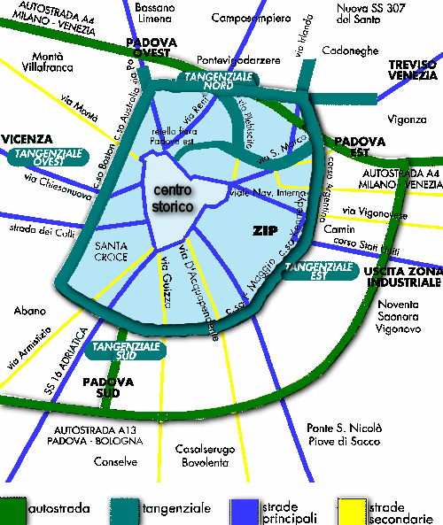 mappa di Padova, strade