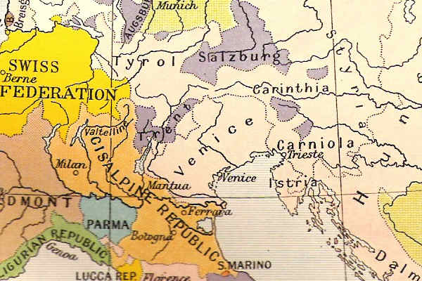 Mappa situazione veneta del 1798 dopo il trattato di Campoformido