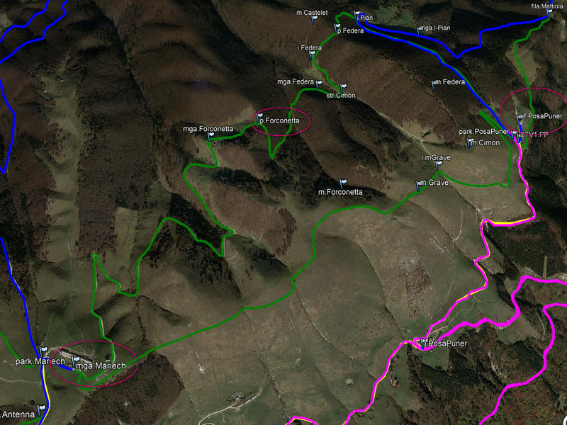 Posa Puner, Cimon, Malga Mariech, Forconetta