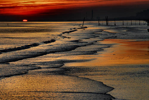 tramonto sulla spiaggia del mare di Jesolo Lido
