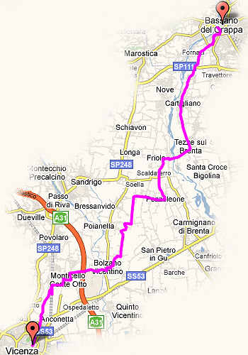 collegamento ciclabile Bassano del Grappa, Vicenza