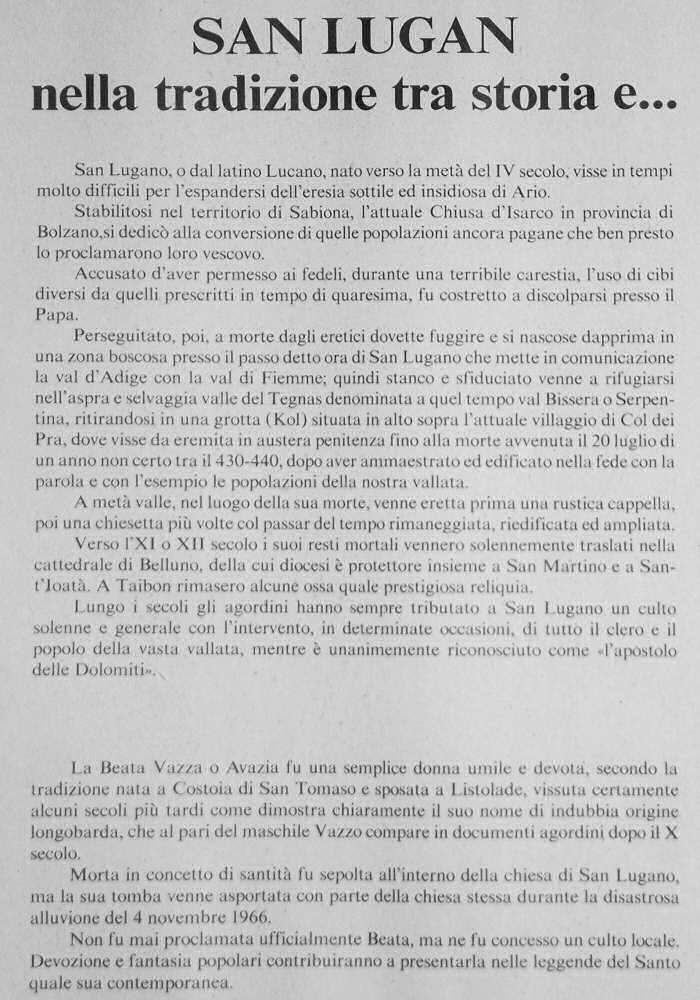 San Lugan, Valle di San Lucano, Taibon Agordino