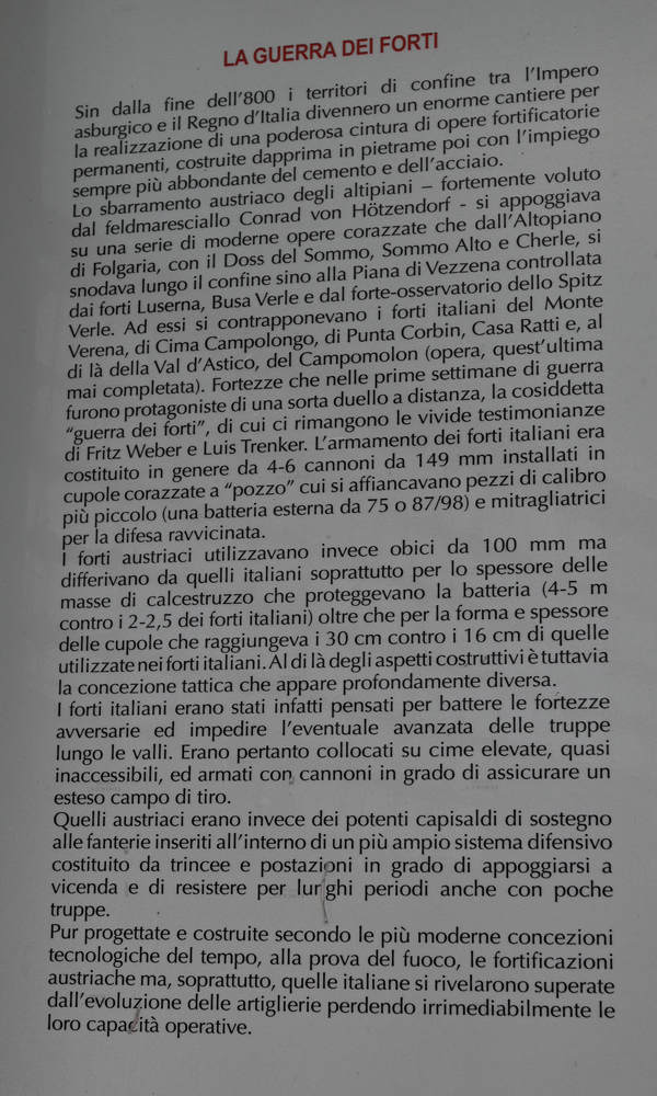 ex forte italiano di Cima Verena a Mezzaselva di Roana, Altopiano di Asiago