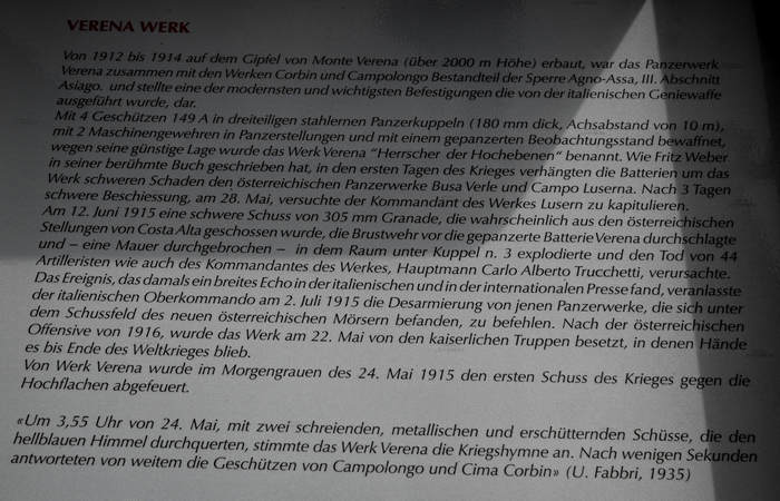 ex forte italiano di Cima Verena a Mezzaselva di Roana, Altopiano di Asiago