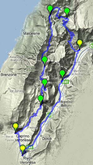 mappa percorso cicloturistico Monte Baldo