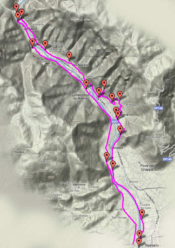 Bassano del Grappa, sentiero del Brenta in Valbrenta