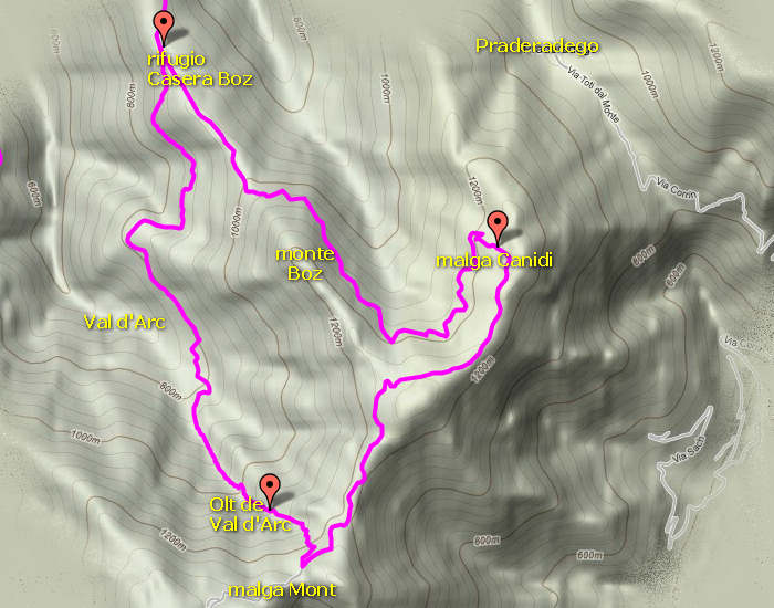 nw rifugio Boz, malga Canidi, Olt de Val d'Arc Boz Canidi Val d'Arc