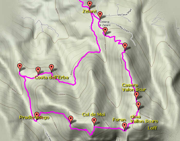 Zelant, Vallon Scuro, Col de Moi, Praderadego Boz Canidi Val d'Arc