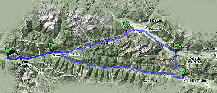 mappa percorso cicloturistico Lienz Gailberg