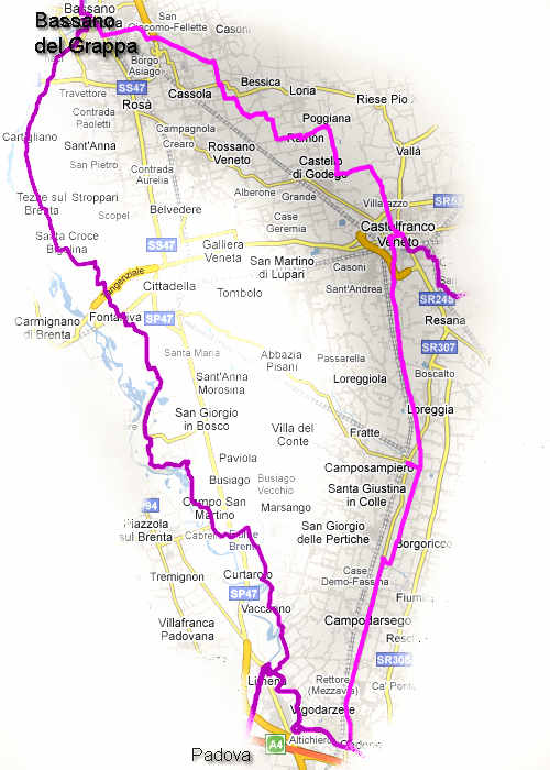 collegamento ciclabile Bassano, Castelfranco, Camposampiero, Padova