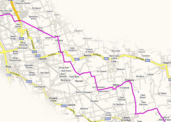 collegamento ciclabile Bassano, Castelfranco, Camposampiero, Padova