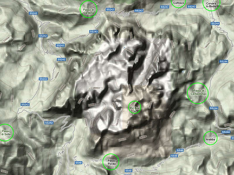 Dolomiti del Sella, Pordoi Campolongo Gardena Pissadu