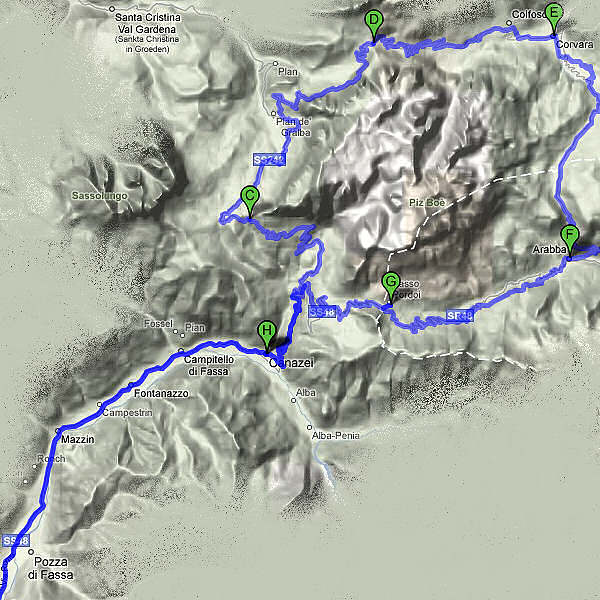 mappa percorso cicloturistico dei Quattro Passi