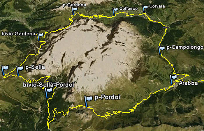 mappa percorso cicloturistico dei Quattro Passi