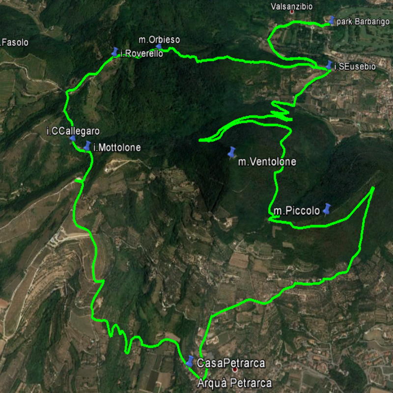Valsanzibio, Sentiero Atestino, Orbieso Mottolone Arquà monte Piccolo Ventolone