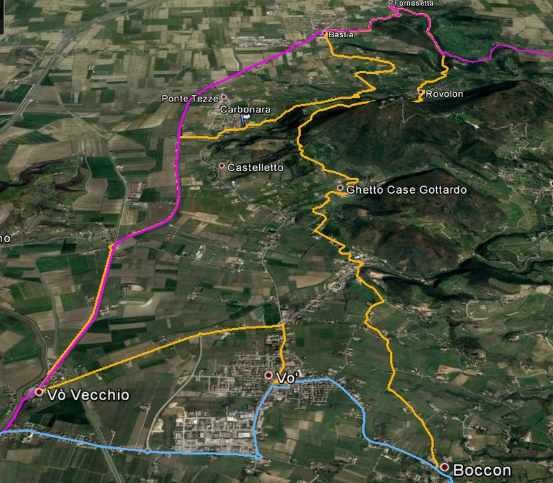 giro cicloturistico nei Colli Euganei - settore nord-ovest - Bastia Rovolon Bagnara Vo Carbonara