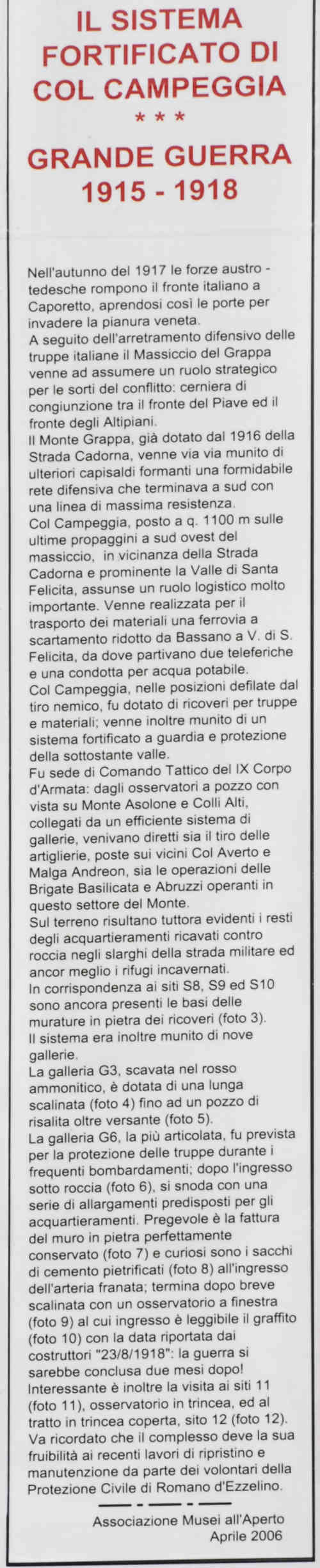 sistema fortificato di Col Campeggia - Monte Grappa