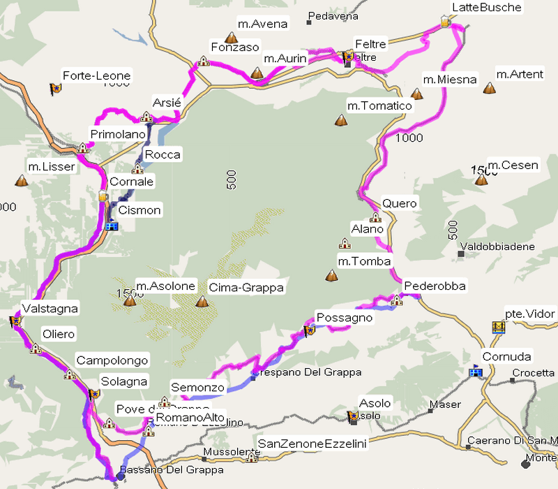 anello cicloturistico attorno al monte Grappa