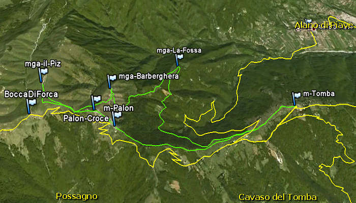 Monfenera, Tomba, Castel Cesil, Palon, Cima della Mandria