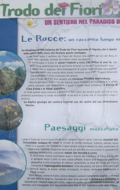 Trodo dei Fiori, sentiero botanico al passo Brocon, Castello Tesino
