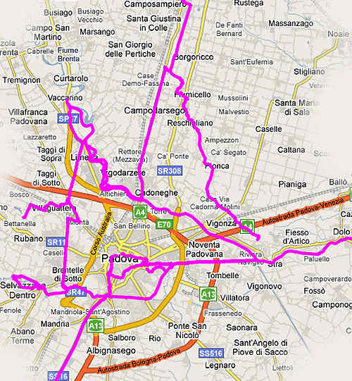 percorsi ciclabili attorno a Padova e nel padovano