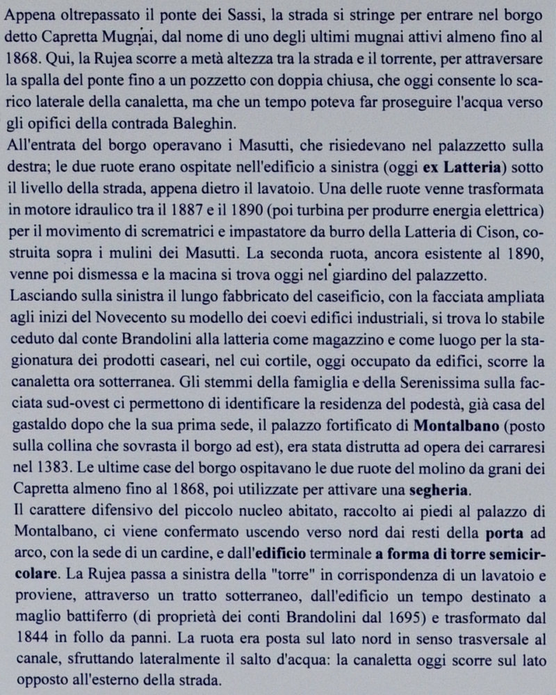 la Via dei Mulini ad Acqua sul Rujo a Cison di Valmarino