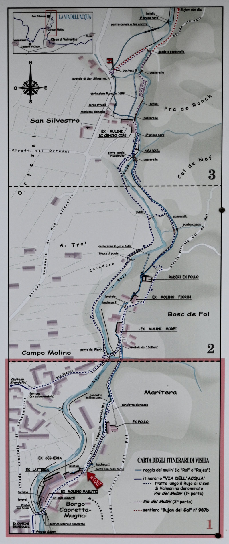 la Via dei Mulini ad Acqua sul Rujo a Cison di Valmarino
