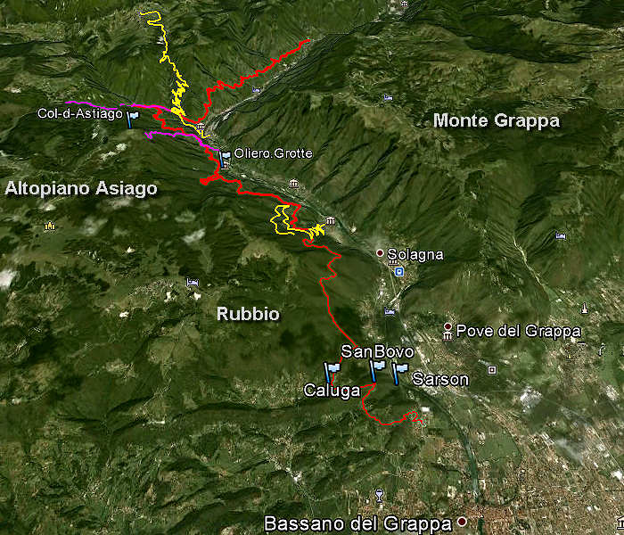 mappa Alta Via del Tabacco nel Canal di Brenta
