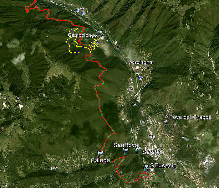 mappa Alta Via del Tabacco nel Canal di Brenta